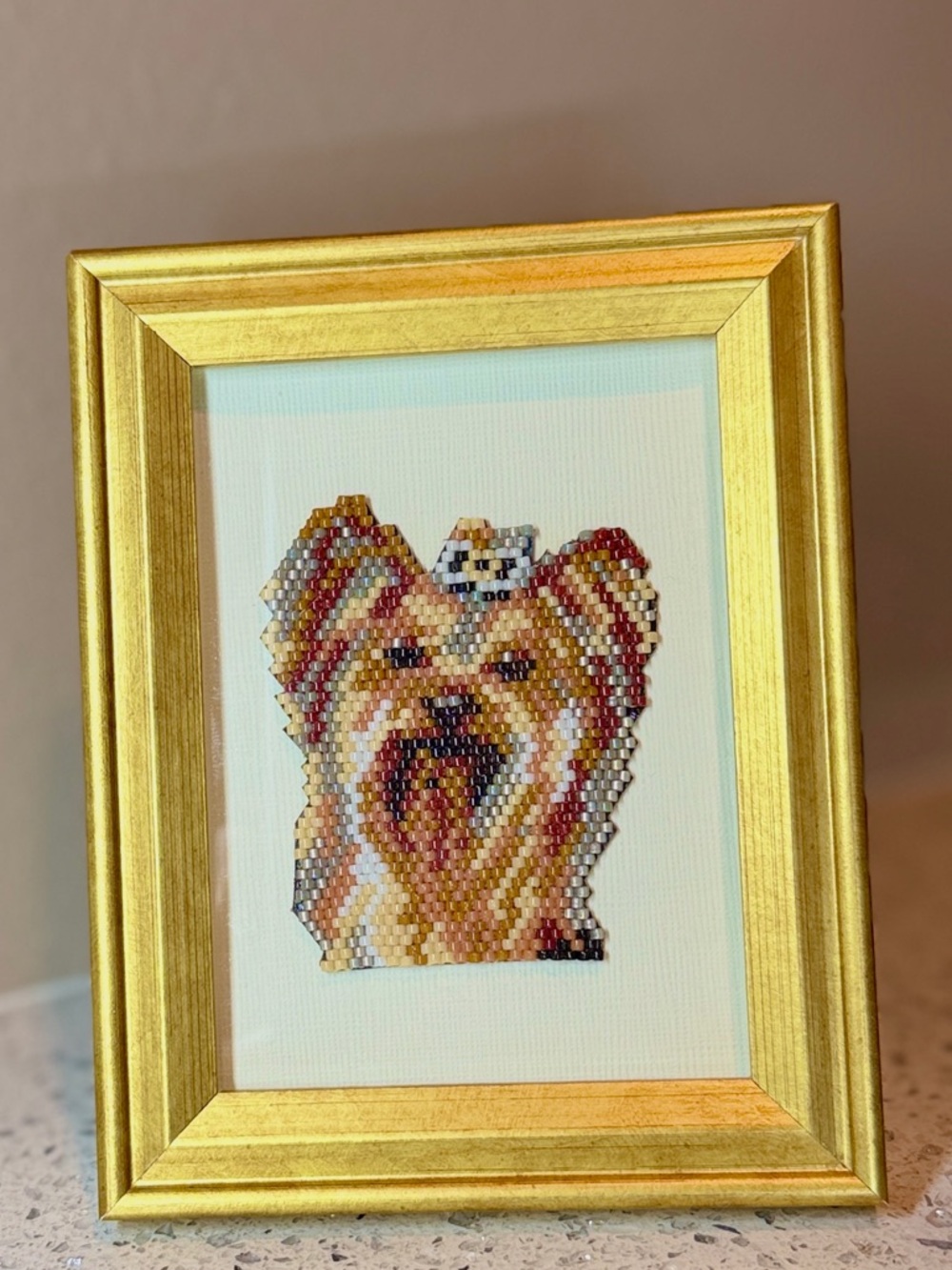 Framed Beaded Yorkie Art – Handmade Mini Dog Portrait - Picture 3 of 4